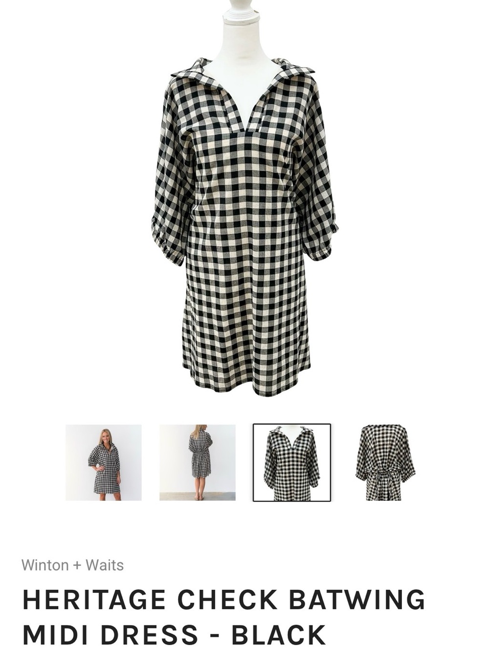 Black & White Check Batwing Midi Dress